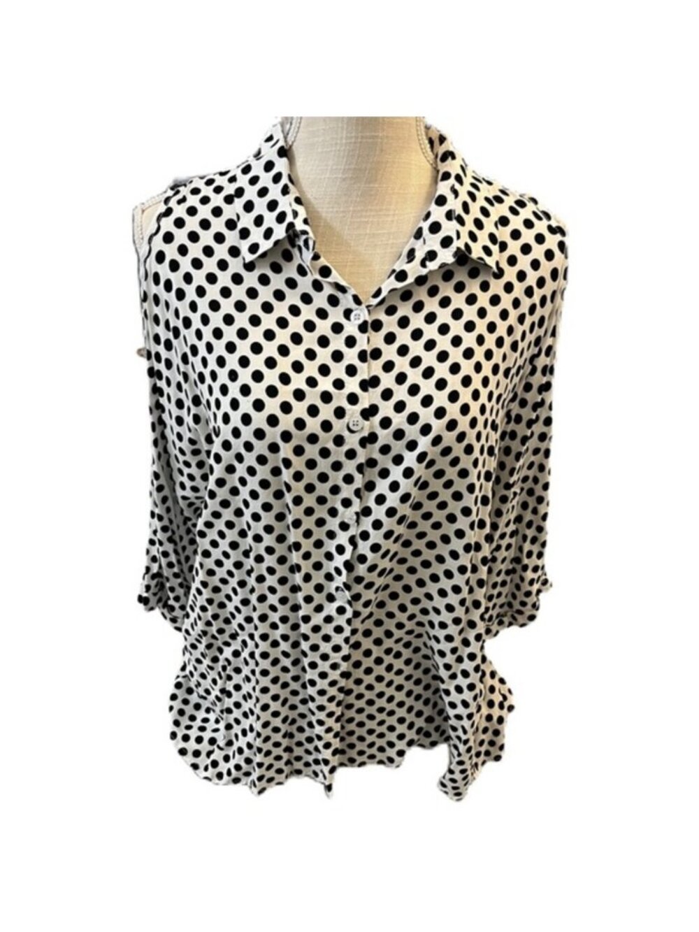 Women’s Black Polka Dot Button-Up Blouse - Classic Style small/Medium